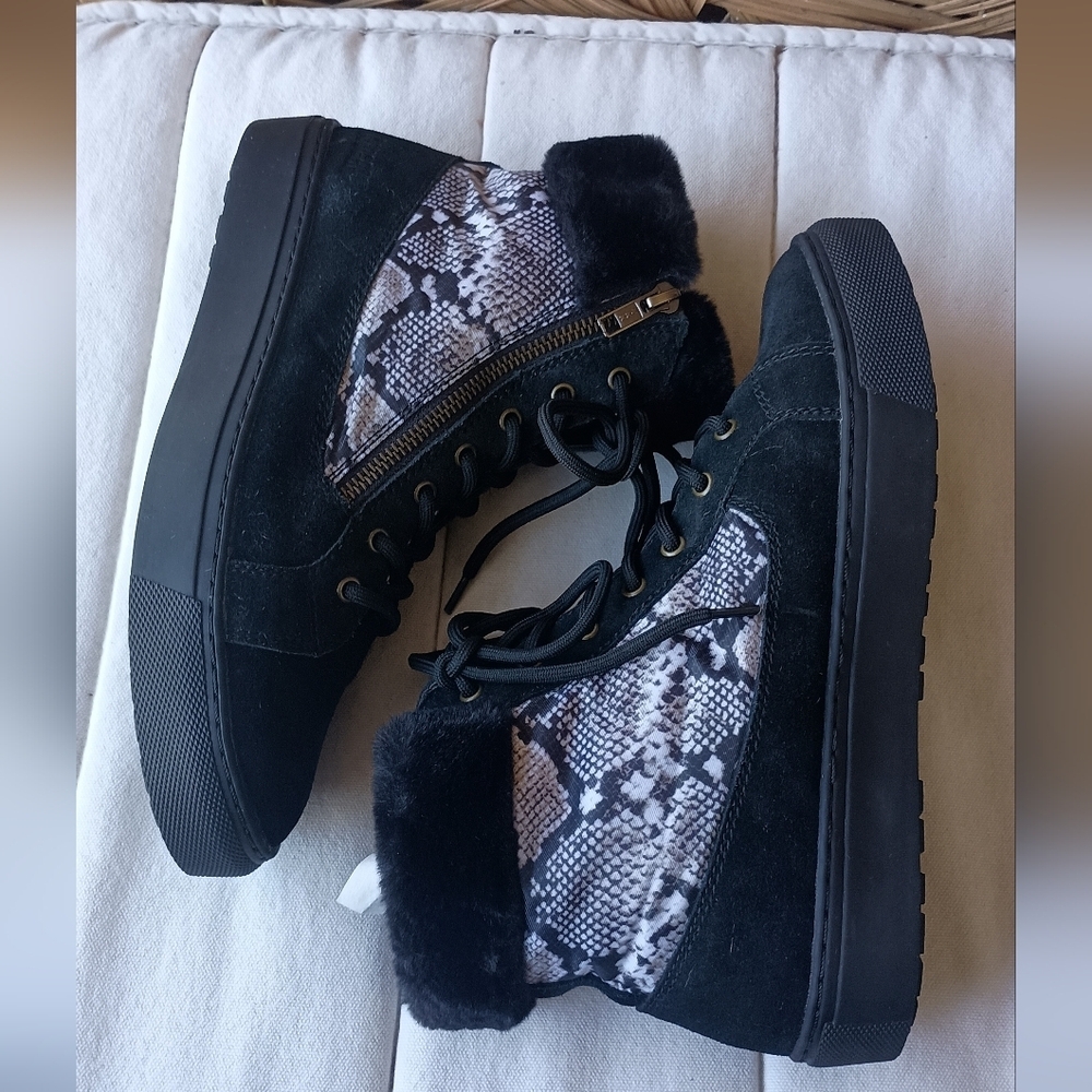 Cougar Snakeskin Design Black and Gray Women's High-Top Faux Fur Boots_8